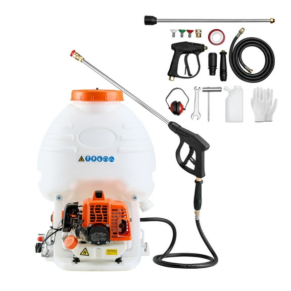 KFFKFF Gas-Powered Backpack Sprayer, 26.5CC Engine, 5-Gallon Tank, Lawn and Garden Sprayer with 24-Inch Wand and Multiple Nozzles for Wide Coverage