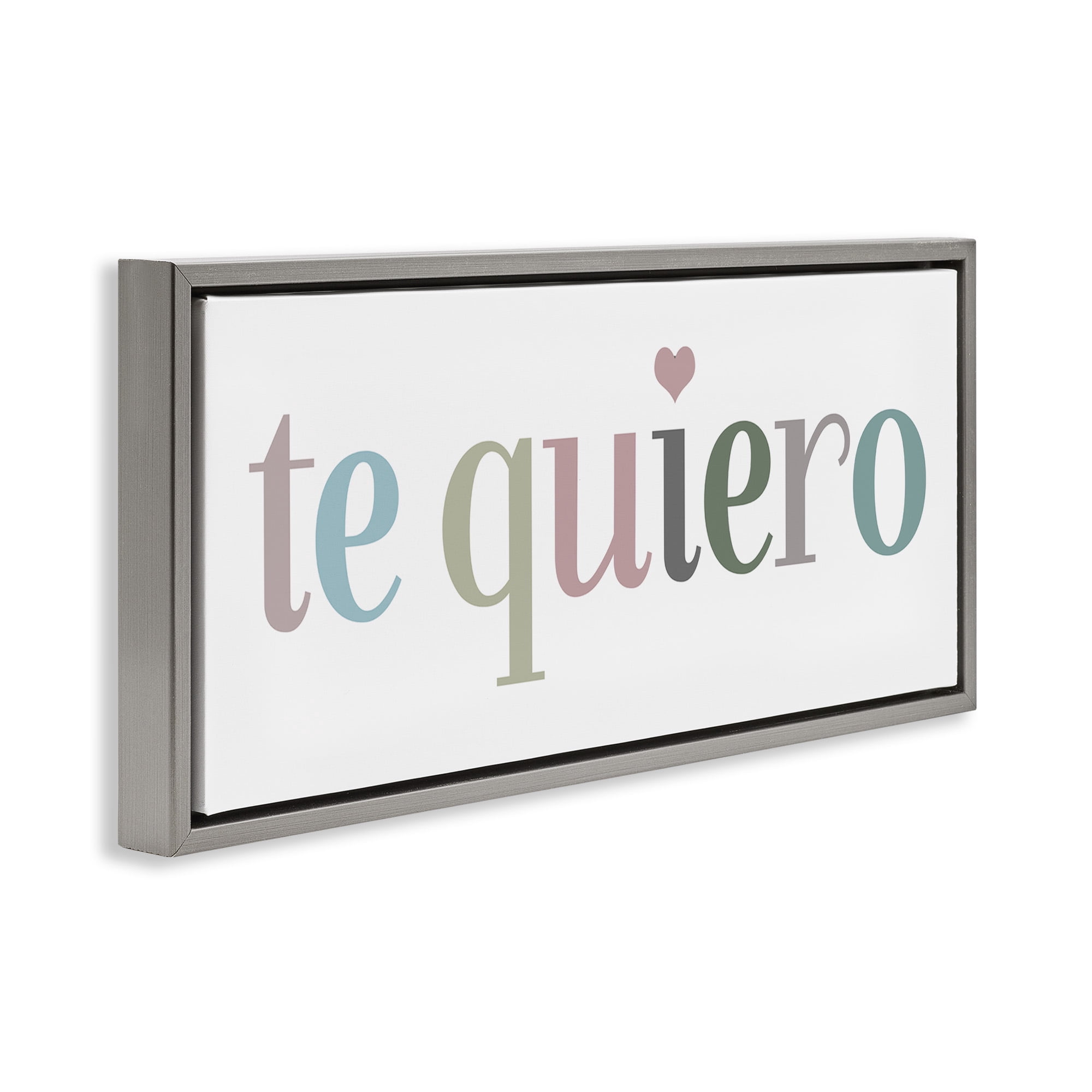 Stupell Industries Te Quiero Romantic Spanish Typography Painting Gray Floater Framed Canvas Art Print Wall Art, 25 x 11