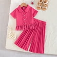 thumbnail image 3 of Zpanxa Girls 2 Piece Outfits Solid Color Short Sleeve Button Down Shirt with Pleated Wide Leg Pants 2 Piece Set 2-3 Years, 3 of 5