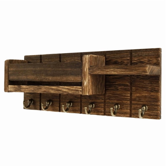 Home Entryway Wooden Wall Mount Mail Organizer with Shelf, Key Holder, Letter Holder and Hooks