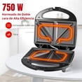 thumbnail image 3 of Sandwichera Eléctrica Antiadherente 750w Kimhi Rápido Calentamiento Placas Doble Para 2 Sandwiches Fácil De Usar Diseño Práctico Y Portatil Ideal Para Desayunos, Oficina O Cocina Color Negro, 3 of 7