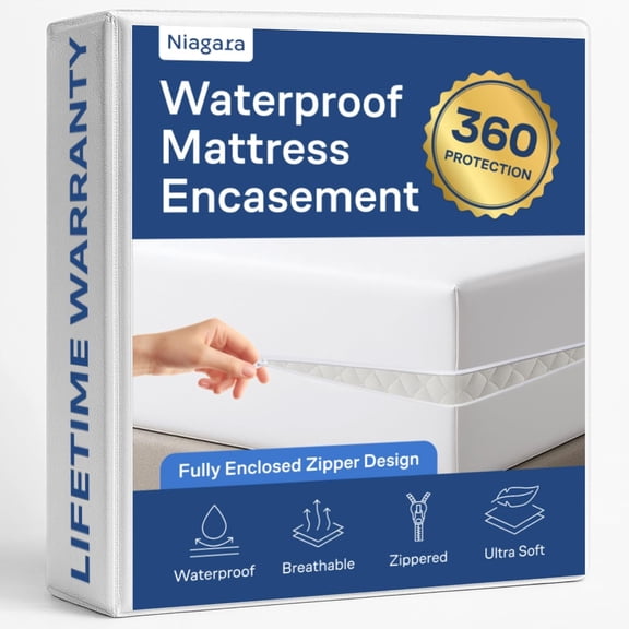 NiagaraSleepSolution Waterproof Zippered Mattress Protector, Queen, 60x80x15-18 Inches