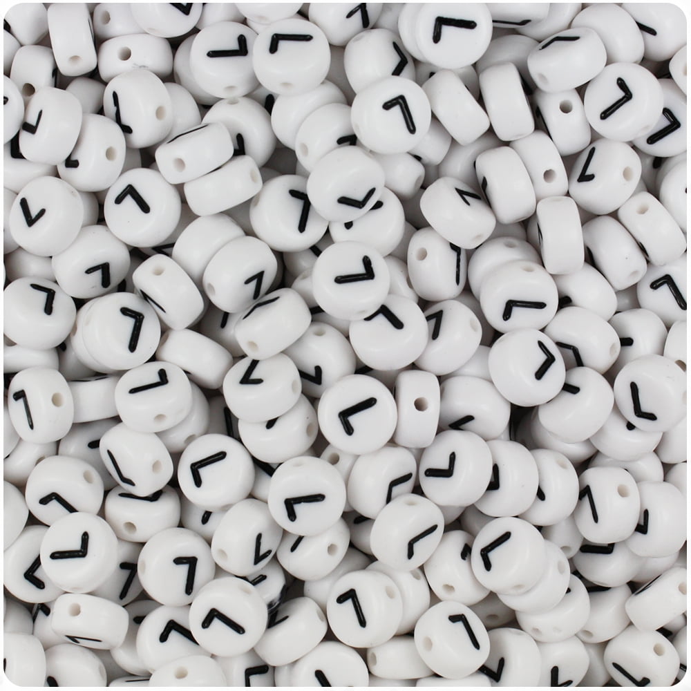 Beadtin White Opaque 7mm Coin Plastic Alpha Beads - Black Letter U (100pcs), Size: 7 mm