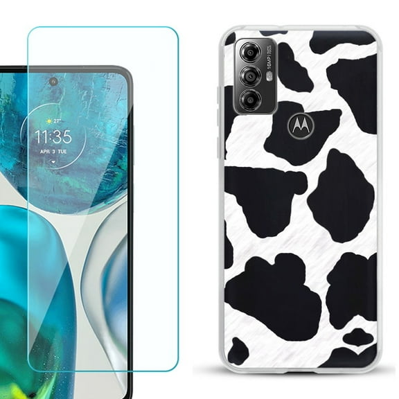 OneToughShield ® for Motorola Moto G Play 2023 Shockproof Fashion Phone Case, with Tempered Glass Screen Protector - Cow Skin Design