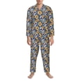 thumbnail image 3 of Haiem Skull daisy yellow blue Pattern Men’s Long-sleeve Sleepwear,Sleepwear Set,2-piece Loungewear Set,Soft PJs Comfy Nightwear with Pockets-XX-Large, 3 of 7