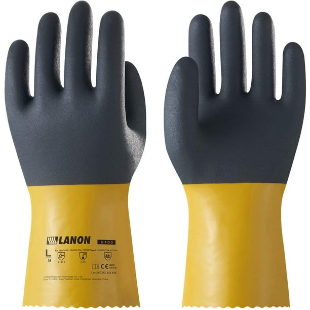 LANON Gants résistants aux produits chimiques enduits de PVC, gants de  travail de sécurité résistants réutilisables, protection contre les acides,  les