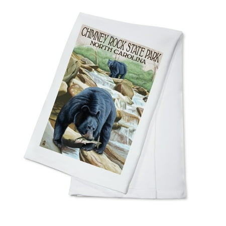 Chimney Rock State Park, NC - Bear Fishing in Stream - Lantern Press Poster (100% Cotton Kitchen