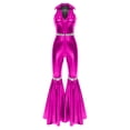 thumbnail image 3 of Nyeemya 70s Outfits for Women Retro 80s Lapel Shiny Metallic Bell Bottom Jumpsuit Jazz Disco Dance Unitard Hot Pink 3XL, 3 of 5