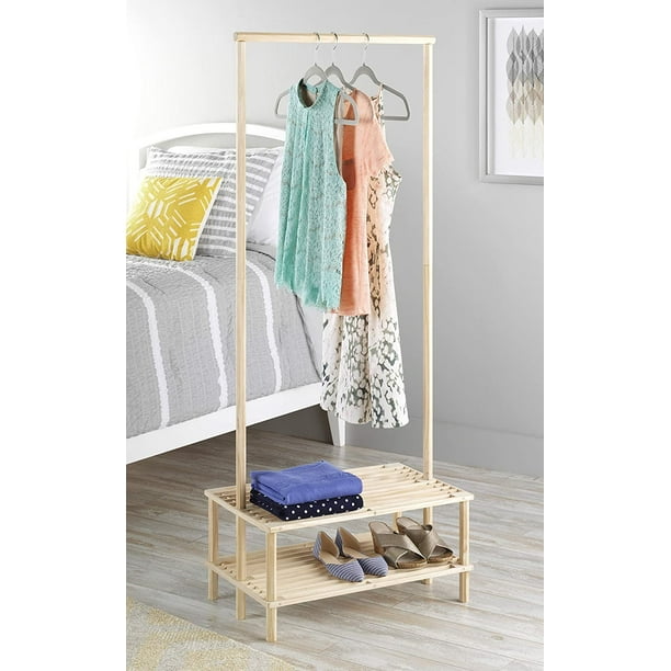 Whitmor Shelves Garment Rack, Wood, Natural