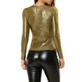 thumbnail image 3 of INSPIRE CHIC Women's Shiny Top Long Sleeve Round Neck Regular Fit Sparkly Evening Blouse XS Black Gold, 3 of 8