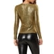 thumbnail image 3 of BLUSA BRILLANTE PARA MUJER INSPIRE CHIC, MANGA LARGA, CUELLO REDONDO, AJUSTE REGULAR, BLUSA DE NOCHE BRILLANTE L NEGRO DORADO, 3 of 8