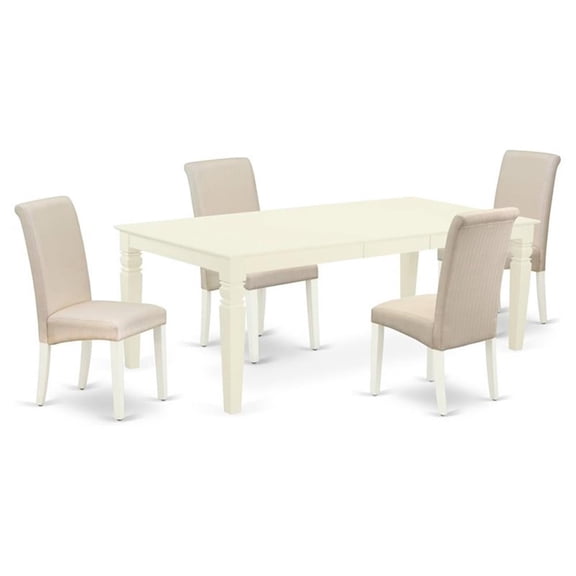 East West Furniture Logan 5-piece Wood Dining Set in Linen White/Cream