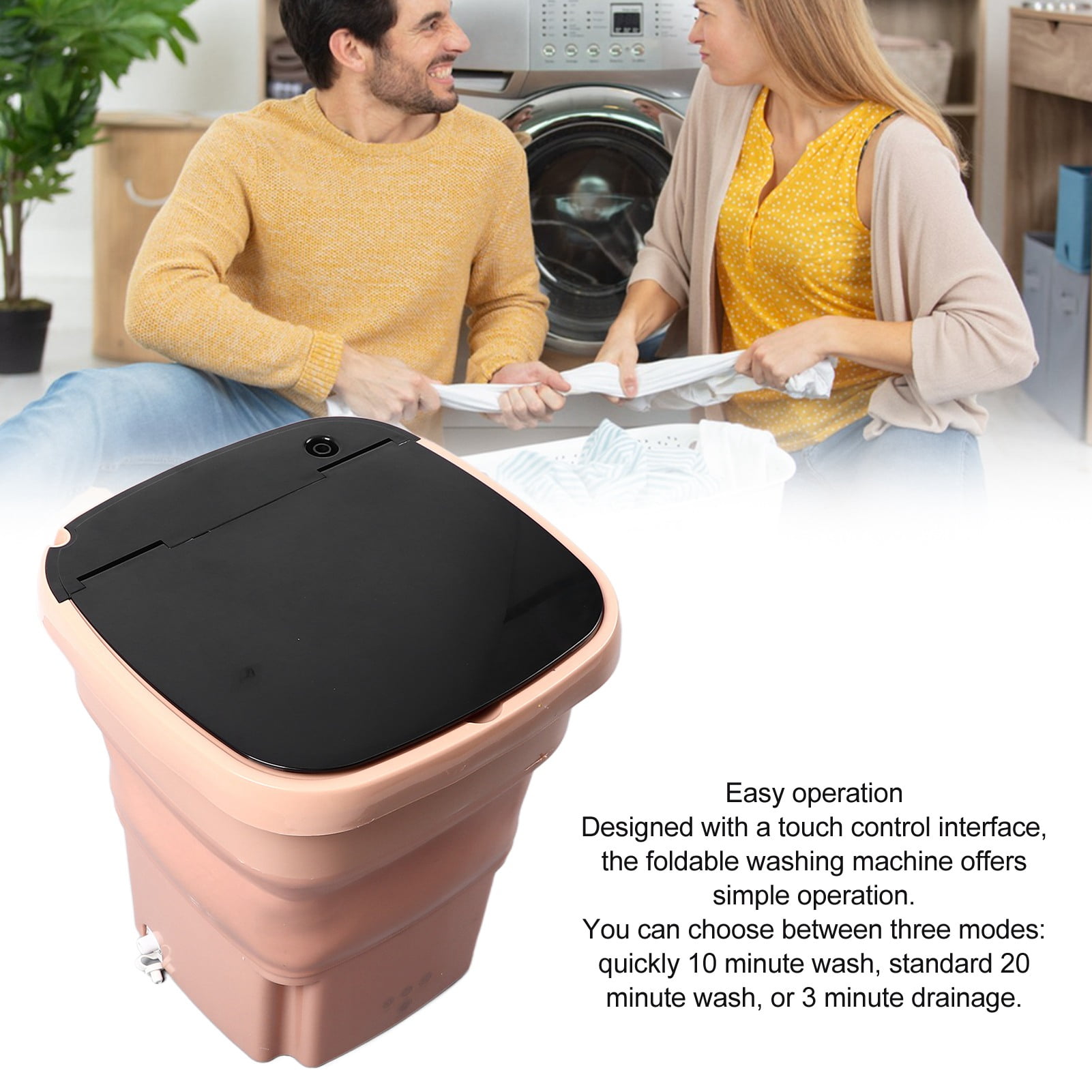 Riousery 15L Large Capacity Portable Washing Machine Foldable Compact Mini Laundry Washer for Underwear Pink Orange 13.8 inches / 35 cm
