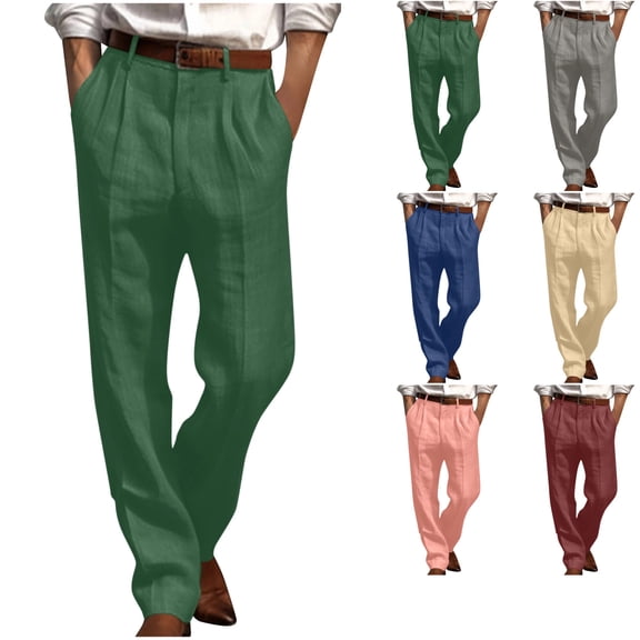 Facnwert Men's Casual Loose Straight Leg Solid Pants With Double Pleated Front Pocket Going Out Business Casual Outfits