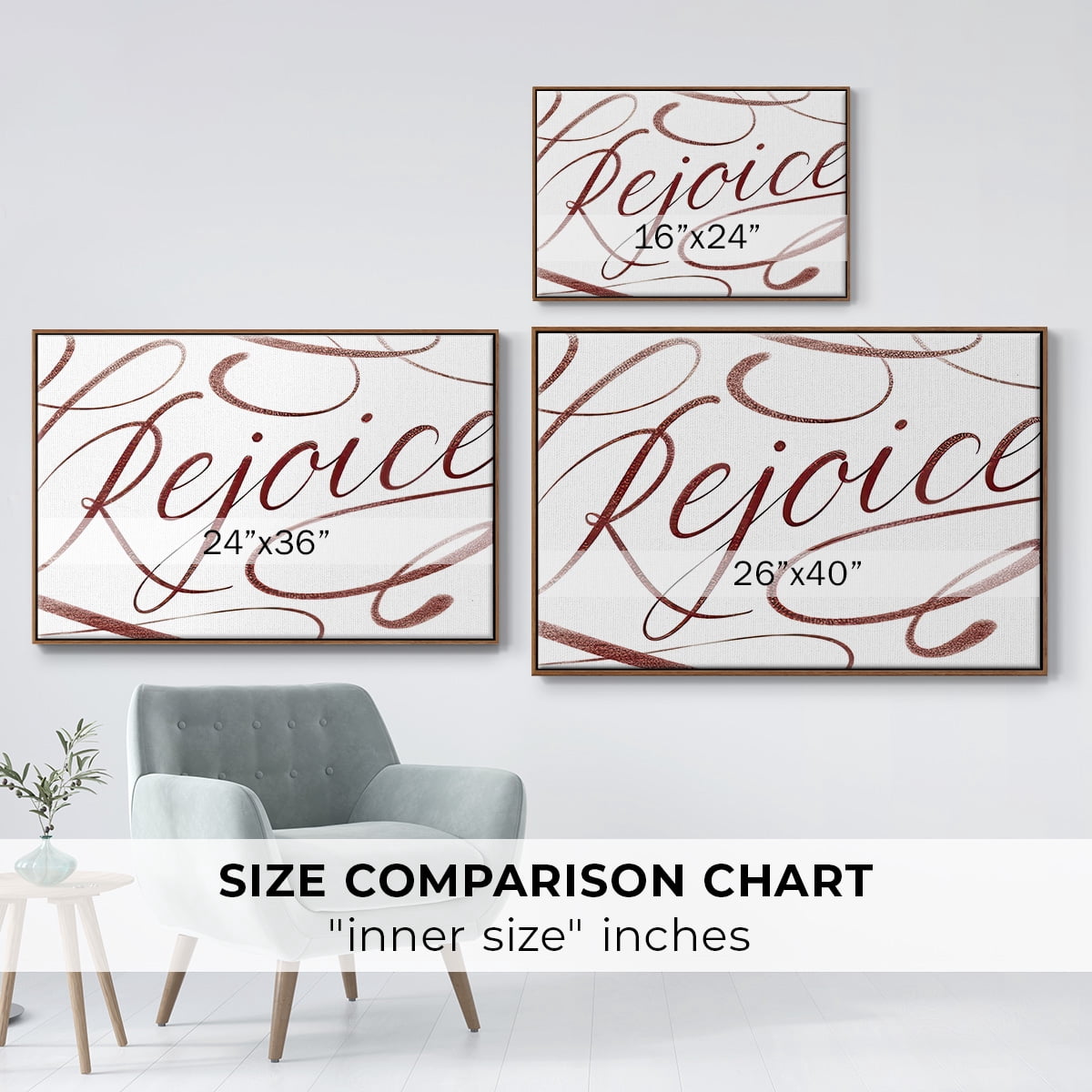 Rejoice - Framed Gallery Wrapped Holiday Canvas - 27 x 41 - Rosewood Frame