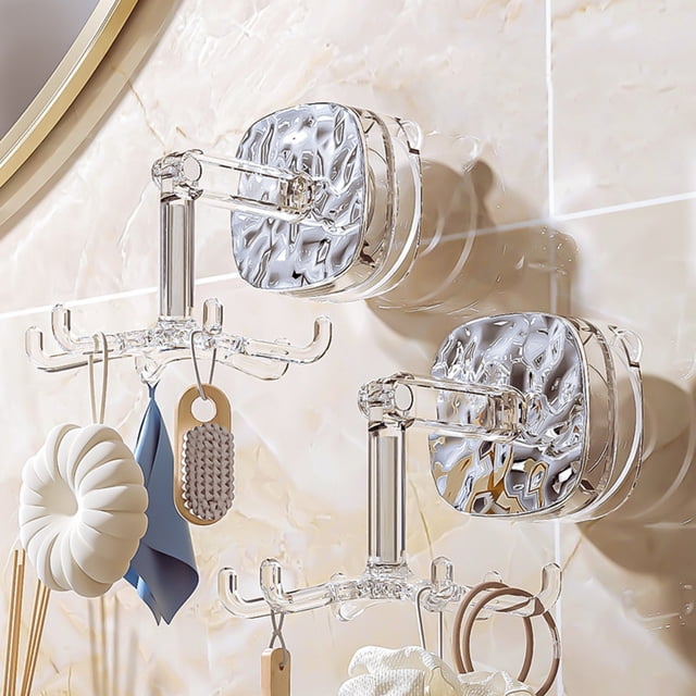 Suction Cup Hook with Six Rotatable Claws | No Drill Wall Mount Organizer | Strong Seamless Adhesion | Multi-Functional for Kitchen & Bathroom Storage | Modern White Plastic | 10x14x6.4cm