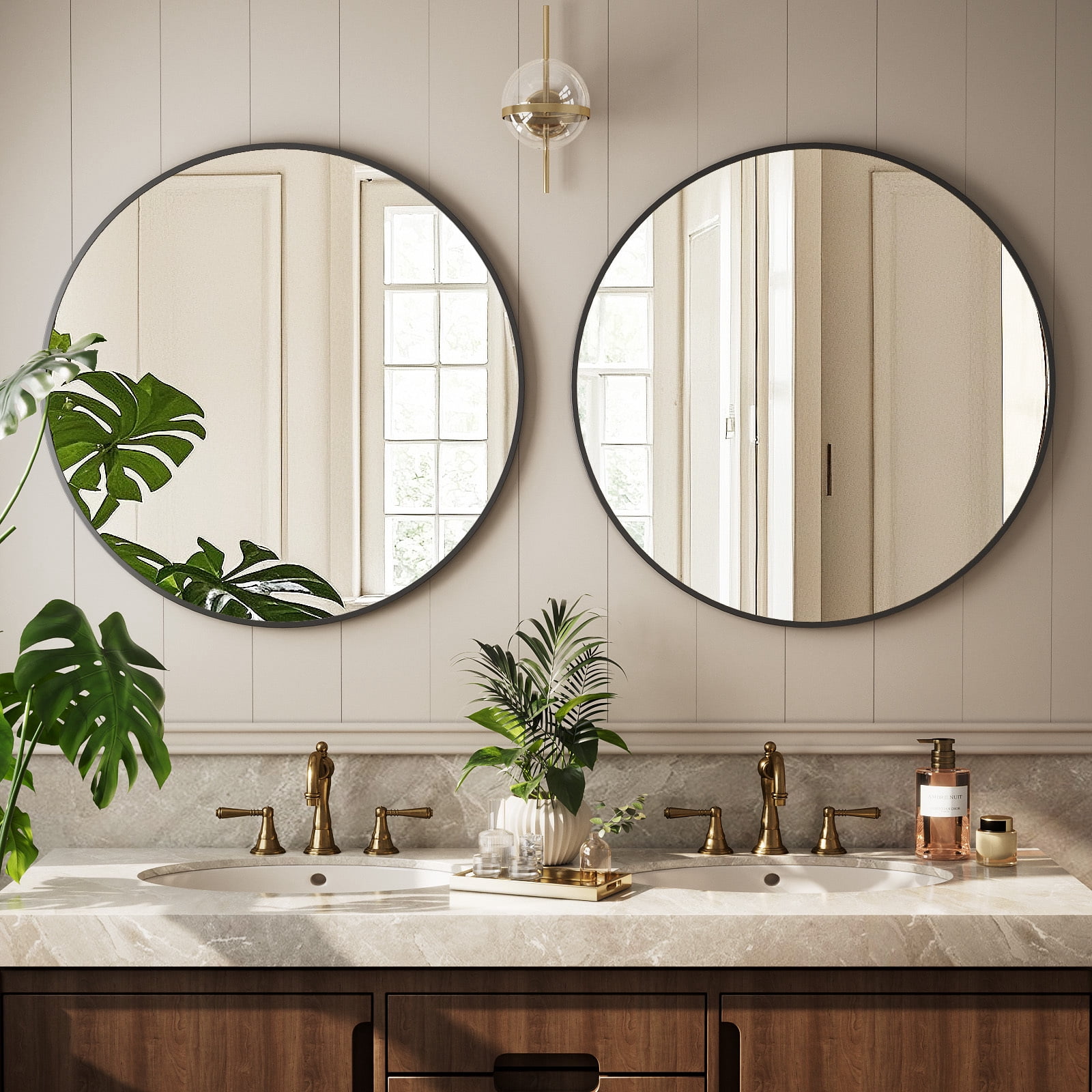 VORENTA 24" Bathroom Mirror Round Wall Mirror Vanity Mirror with Metal Frame, Black
