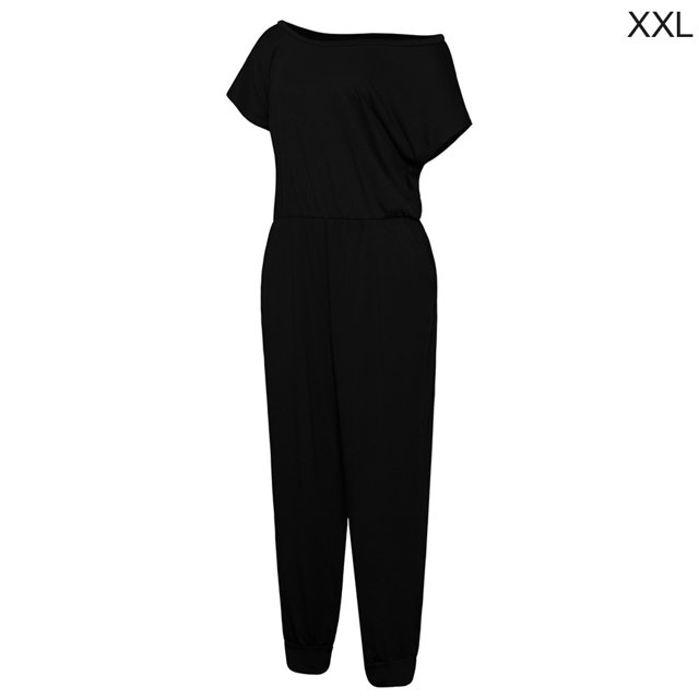 Jumpingount Mono de color sólido de manga corta con un solo hombro en la espalda para mujer Vestidos negro XXL Jumpingount AP002204-05