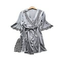 thumbnail image 1 of Femmes 3Pcs Soie Satin Lingerie Ensemble Robe et Robe et G-String Nuisette Ensembles Pyjama Vêtements de Nuit, 1 of 6