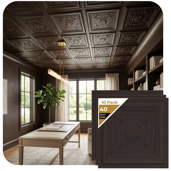 223 - La Scala 2 ft. x 2 ft. PVC Glue-up or Lay in Ceiling Tile in Black (40 sq.ft / Pack) - 10 Pieces