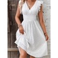 thumbnail image 2 of Vestido elegante con mangas de hoja de loto y escote en V., 2 of 7