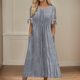 thumbnail image 2 of Vestido largo de verano para mujer: vestido informal de manga corta con cuello en V, botones y bolsillos, estilo boho maxi, 2 of 4