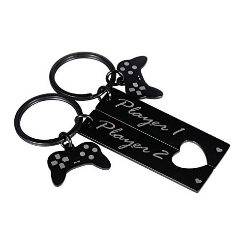 2 PCS Funny Gamer Player 1 Player 2 Matching keychain Gifts for Couple Boyfriend Keyrings to My Man Husband Fiance Gifts from Wife Girlfriend Valentine Christmas Anniversary Birthday Gifts for Him Her 
