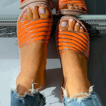 

〖Yilirongyumm〗 Orange 42 Slippers For Women Casual Shoes On Ladies Womens Crystal Slip Platform Summer Slippers Flat Women s Slipper