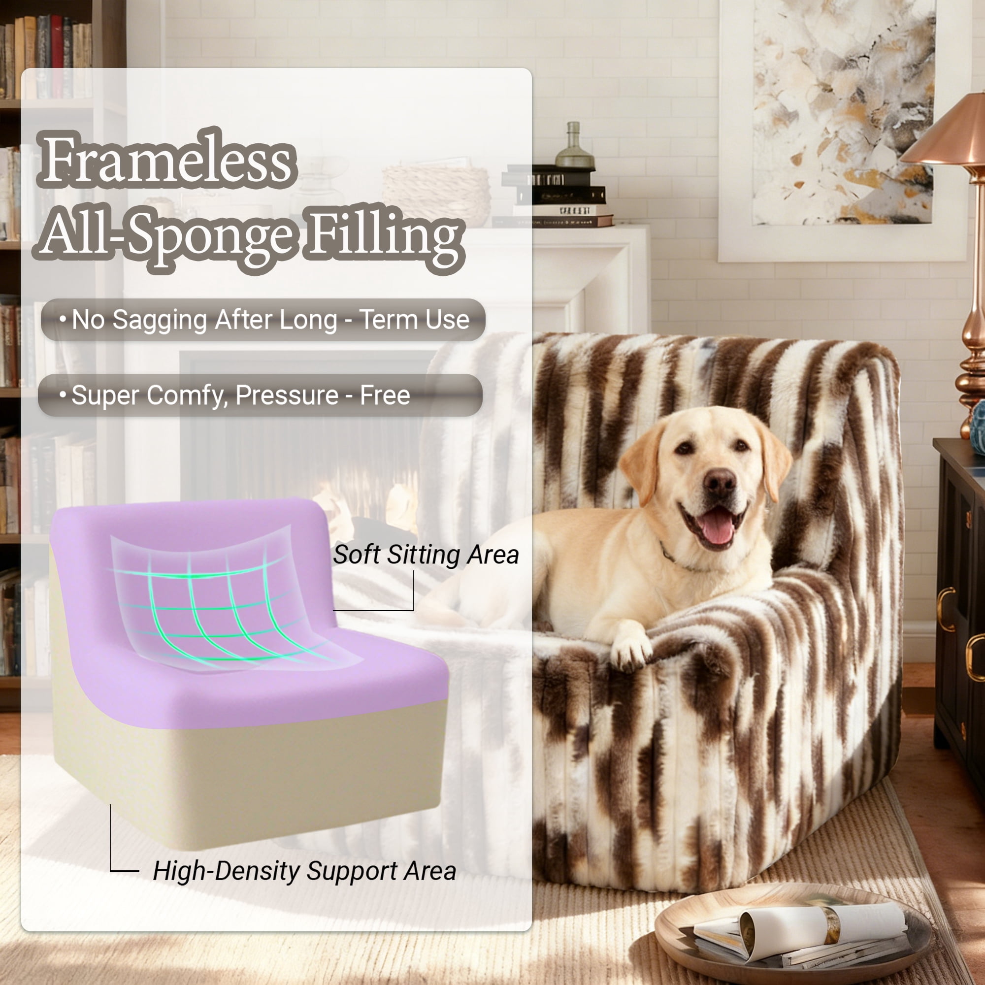 Alvantor Bean Bag Chair for Adults Faux Fur Armless Floor Sofa with Foam Filling No Assembly for Bedroom Dorm Apartment