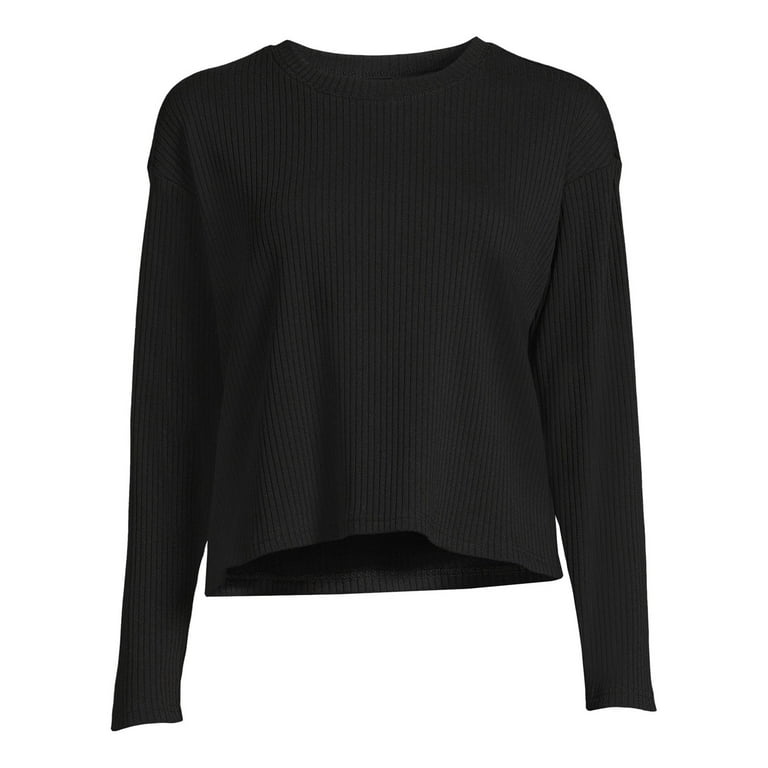 Time and Tru Knit Long Sleeve Crewneck Top - Walmart.com