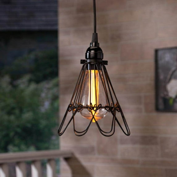 Gerson 93654 - 1 Light 4" x 7.5" Adjustable Metal Cage Solar Battery Operated Etched LED Plastic ST64 Pendant (93654)