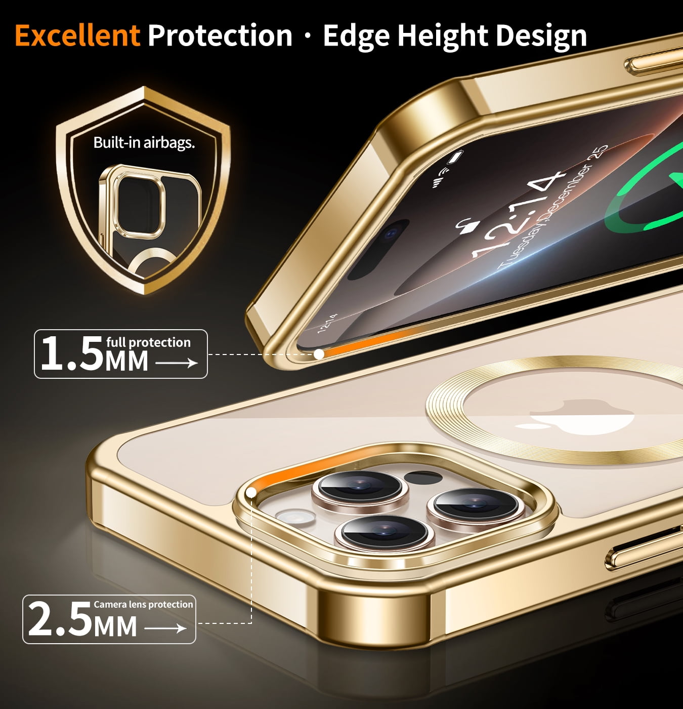 JETeacka iPhone 16 Pro Max Case 6.9" Compatible with MagSafe Full Body Rugged Built-in Touch Sensitive Screen Protector Anti-Scratch Clear Case, Black