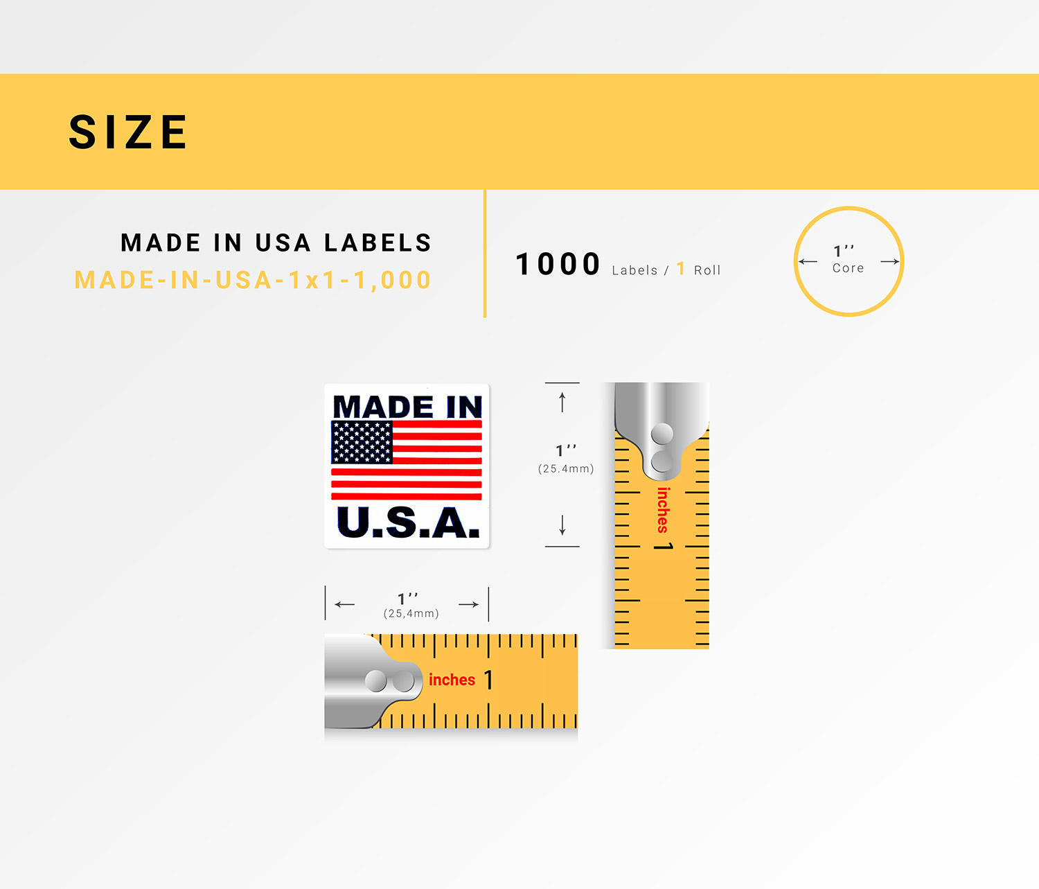 MADE IN USA Pre-Printed Labels Stickers with permanent adhesive on 1" Core (1" x 1") 6 Rolls / 1,000 Labels per Roll