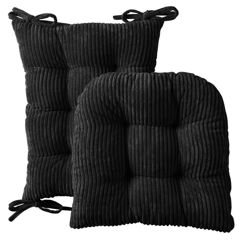 Sweet Home Collection Velvet Rocking Chair Cushion 2 Piece Tufted Non Slip  Set of Upper and Lower Cushions, Black