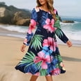 thumbnail image 4 of Gamivast Summer Dresses for Women Long Sleeve Round Neck Tropical Maxi Dress Hibiscus Floral Print Swing Dress High Waist Flowy Long Dress Beach Holiday, 4 of 6
