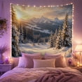 thumbnail image 2 of Snowy Mountain Valley with Pine Forest at Sunset, Serene Rustic Style for Nature Lovers, Winter Landscape Art, Christmas Gift, Tapestry Wall Hanging for Bedroom and Living Room, 2 of 7