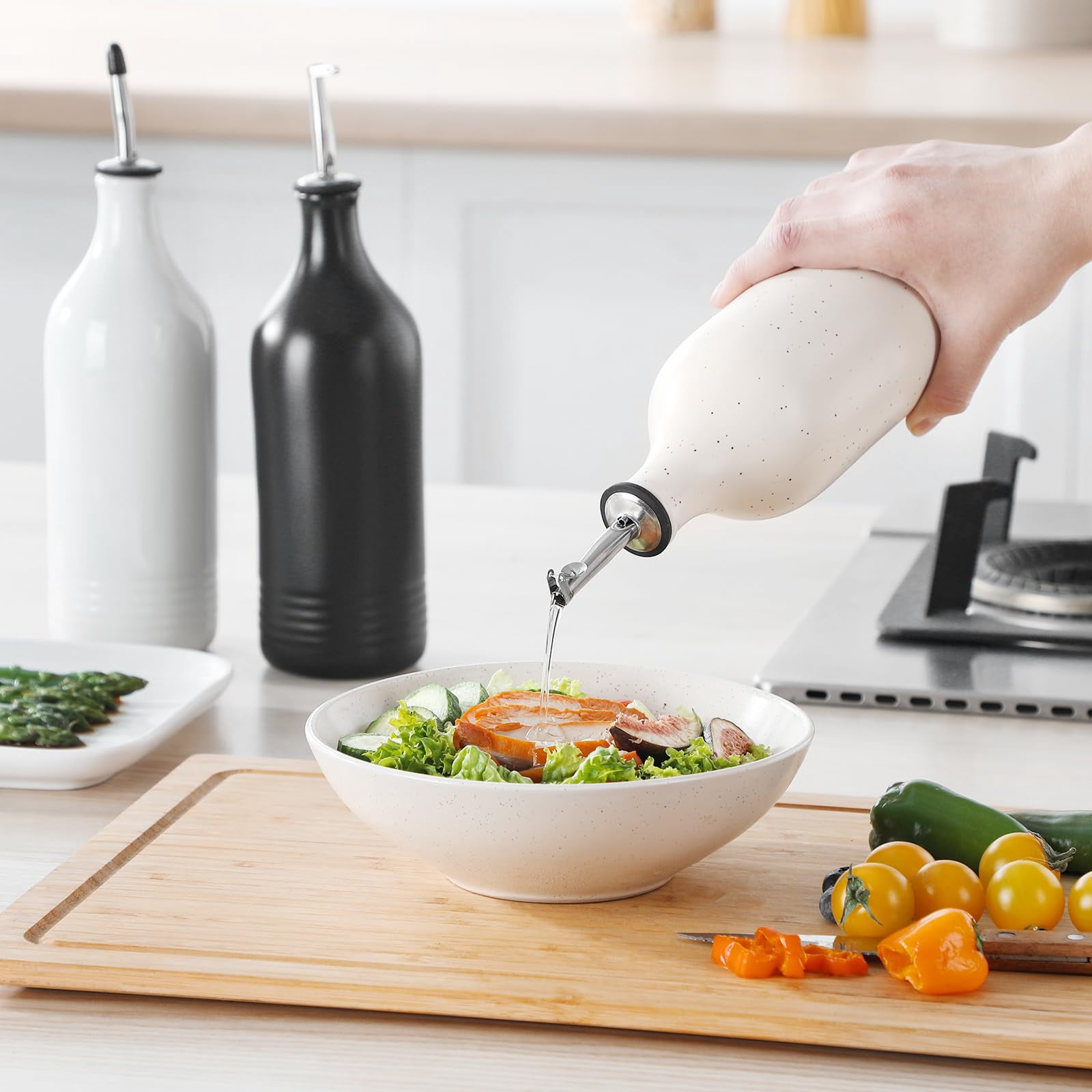 NexTone 20 Oz Ceramic Olive Oil Dispenser Bottle, Bottle Dispenser with Spout and Funnel for Kitchen,Suitable for Oil, Vinegar, Coffee Syrups & Other Liquids,Cream