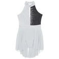 thumbnail image 5 of Sinleey Kids Girls Shiny Latin Ballet Dance Lyrical Dresses Halter Neck Leotard with High-low Skirted White&Black 12, 5 of 8