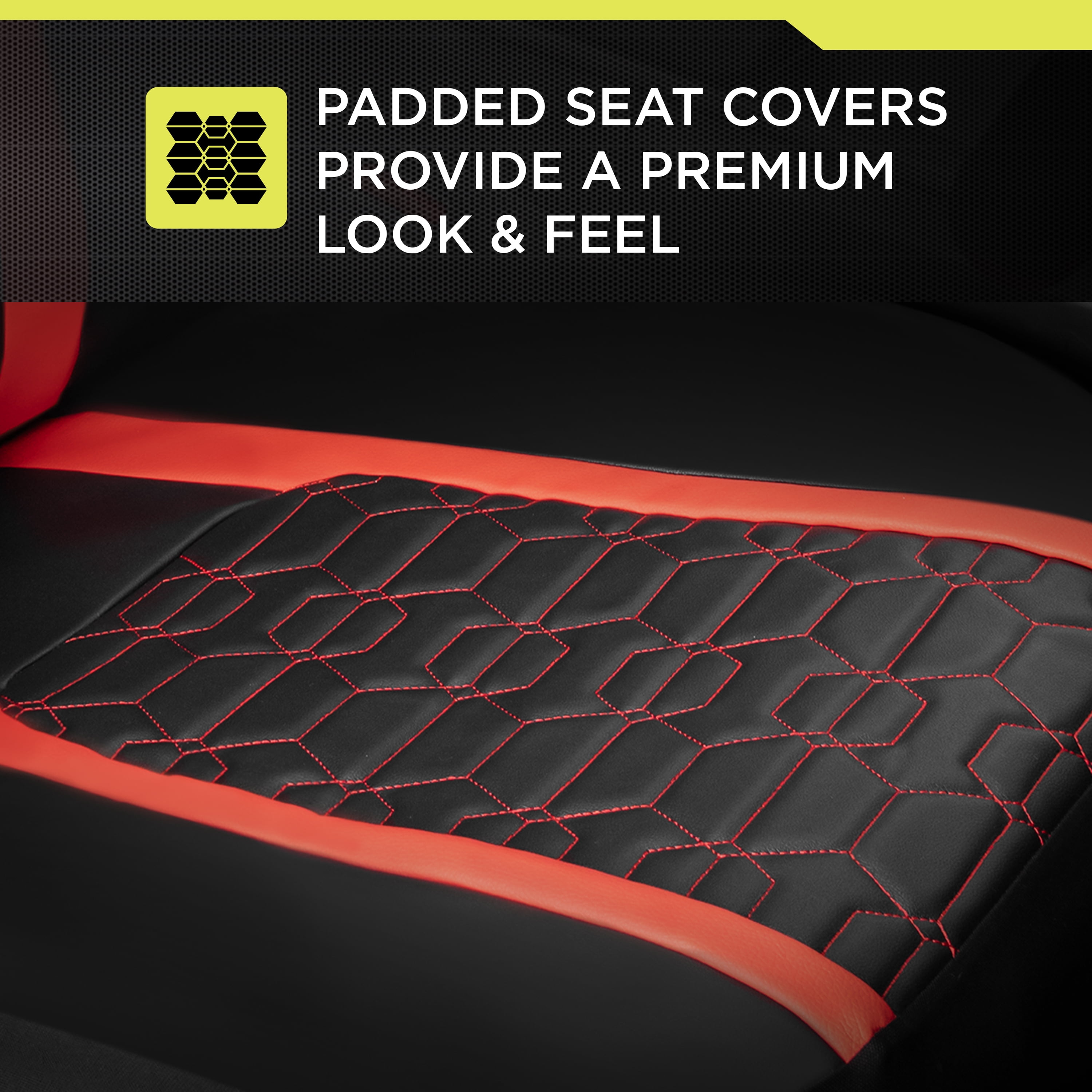 Auto Drive Racing Red Faux Leather Seat Cover for Most Cars, SUVs and Trucks. - 2 Pack, Universal fit