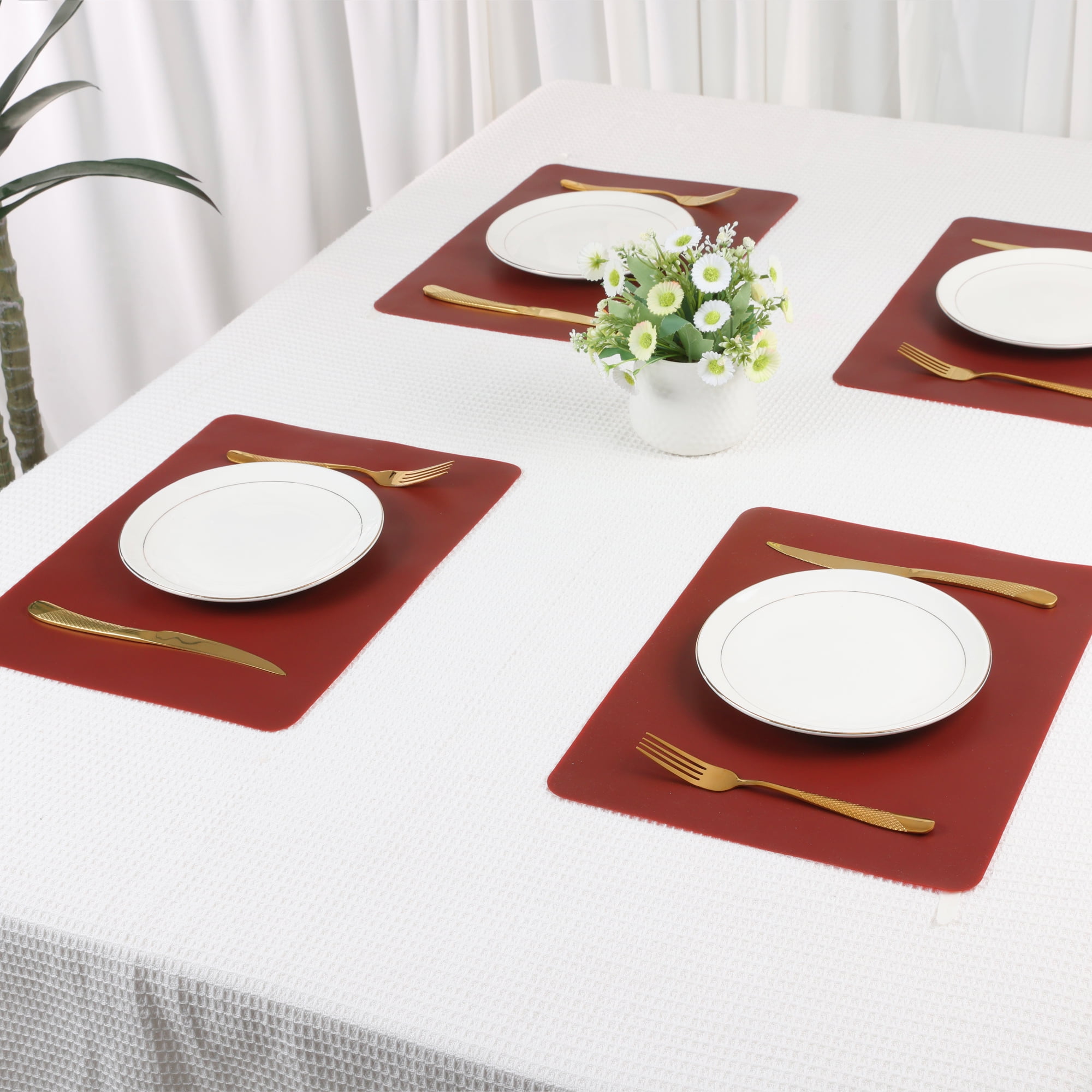 Unique Bargains Set of 6 Silicone Placemats for Kitchen Dining Table Decor Brown