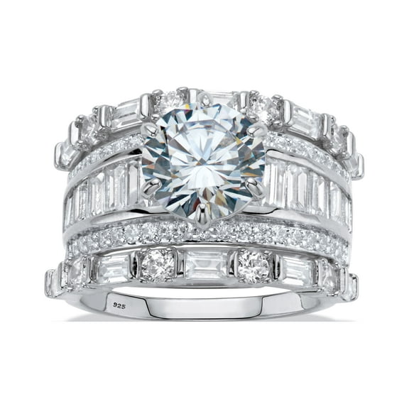 PalmBeach Jewelry 6.38 TCW Round and Baguette-Cut Cubic Zirconia Platinum-plated Sterling Silver 3-Piece Wedding Ring Set