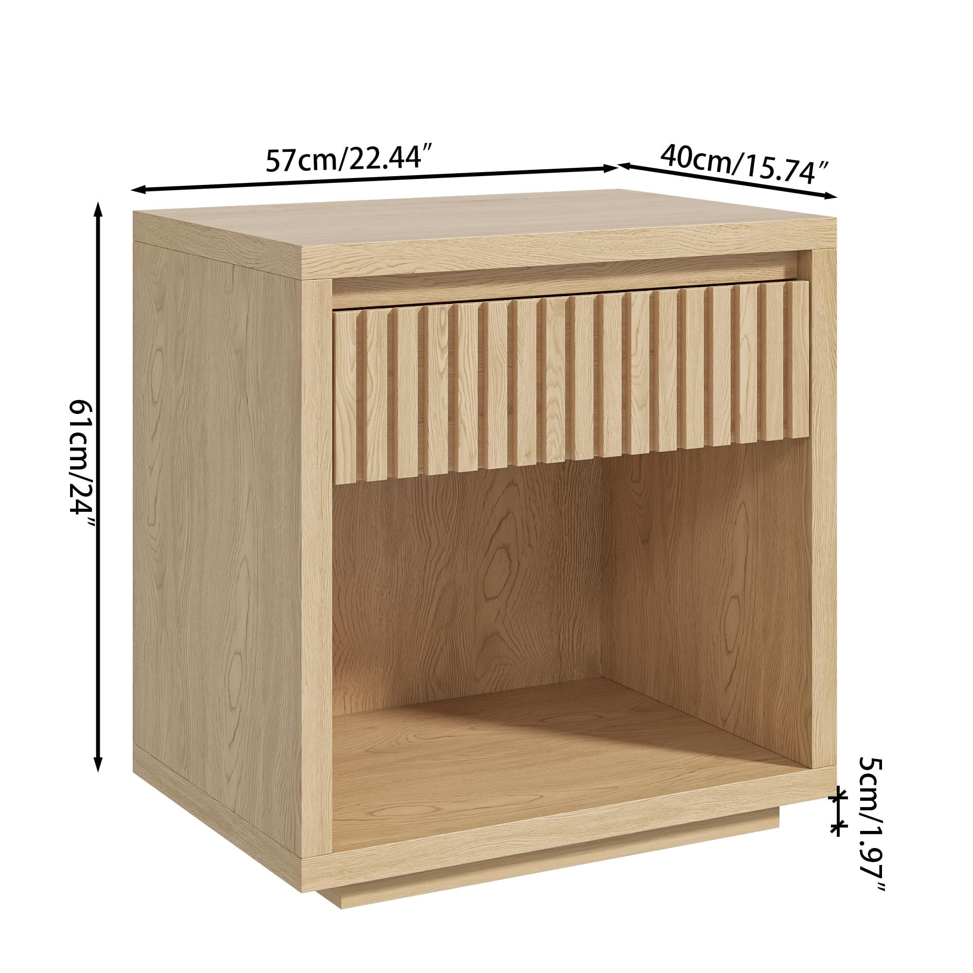 Fluted Nightstand with Drawer Storage, Mid Century Bedside End Table for Bedroom, Wood, 1 pcs