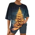 thumbnail image 2 of Riecok Cute Pajama Sets for Women Christmas Crewneck Loungewear Set Short Sleeve Tops and Pants Xmas Tree Print Breathable Soft Sleepwear, 2 of 7