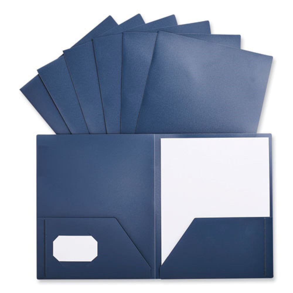 2-Pocket 11 in. x 8-1/2 in. Plastic Folders - Navy Blue (10-Piece/Pack)