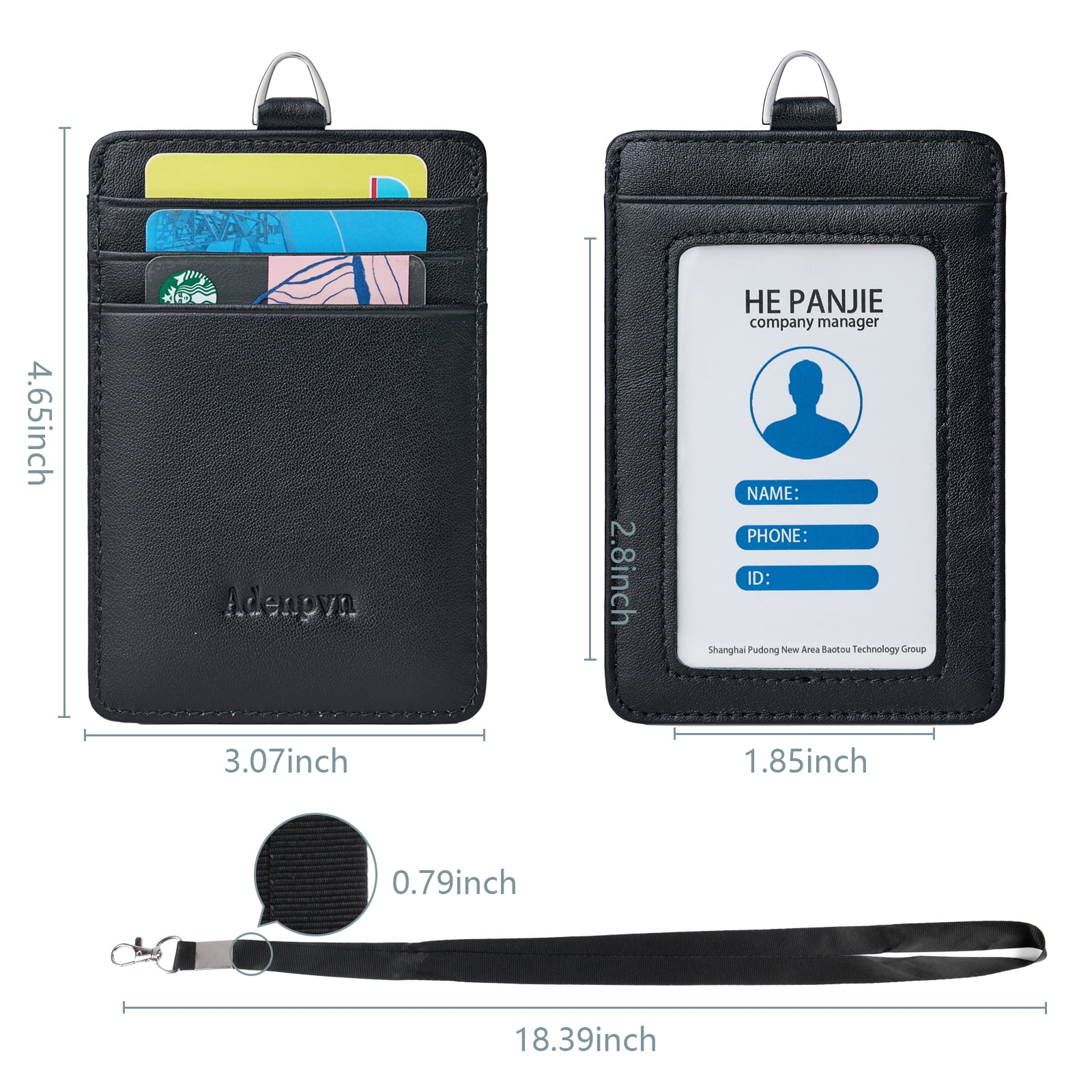 Genuine leather id badge holder with lanyard,soft leather ID Card Holder,Up to 20 colors and leather grains to choose,frommultiple card slots,vertical work name badge case