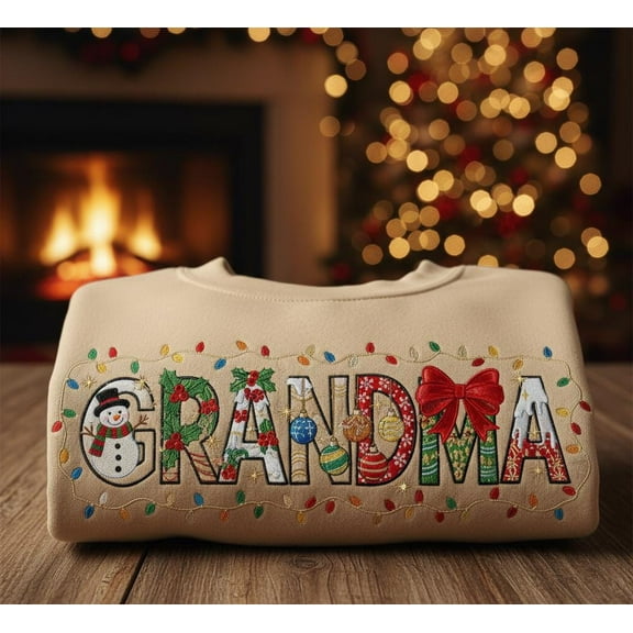 Grandma Christmas Sweatshirt Embroidered Holiday Word Art Gift for Grandma Cozy Festive Winter Apparel