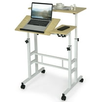 Gymax Mobile Stand up Desk Adjustable Computer Desk Tilting Workstation Natural