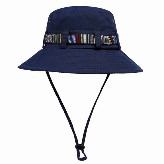 Fewfanhot Men's & Women's Wide Brim Bucket Hat with Colorful Tribal Webbing, Breathable Eyelets Adjustable Chin Strap, Boho Sun Hat for Festival, Travel