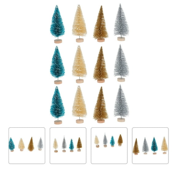 Minkissy 12Pcs Mini Christmas Trees Small Pine Trees for Decoration in Blue Green Silver