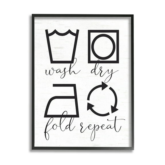 Stupell Industries Helpful Laundry Symbol Calligraphy Guide Chart Graphic Art Black Framed Art Print Wall Art, Design by Lettered and Lined